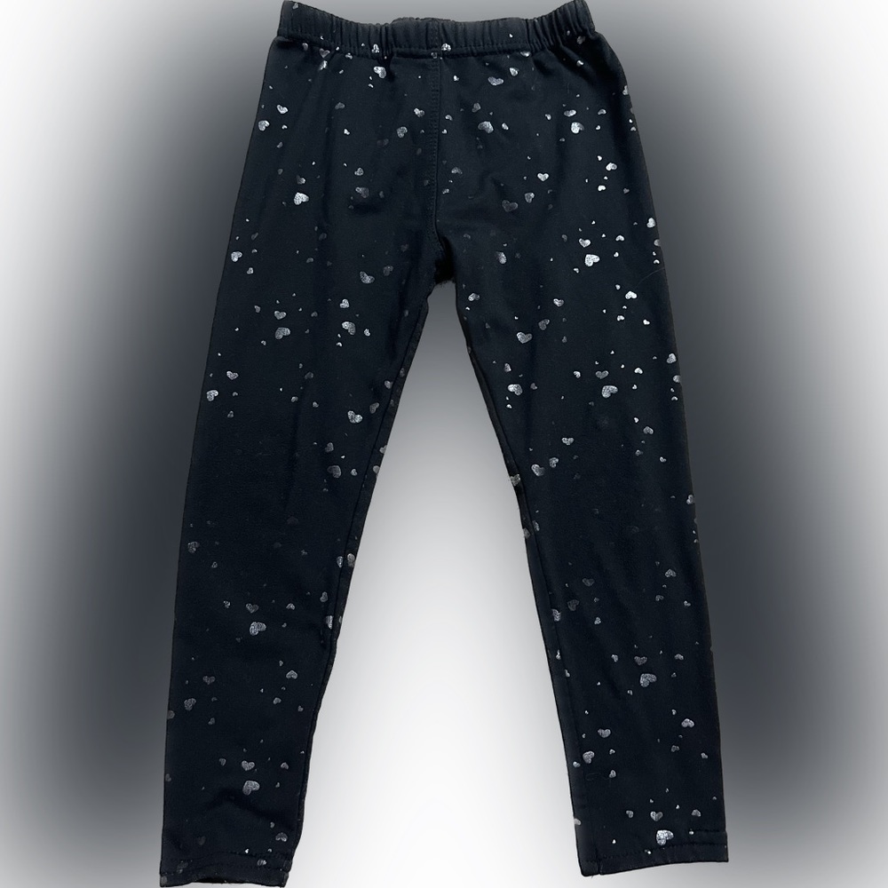 Shosho Black Lined Leggings with Silver Hearts Size 4/5